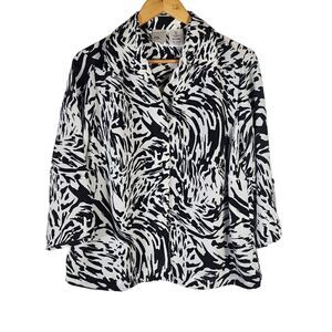 JMS Just My Size Black & White Animal Print Button Down Blouse Top 1x